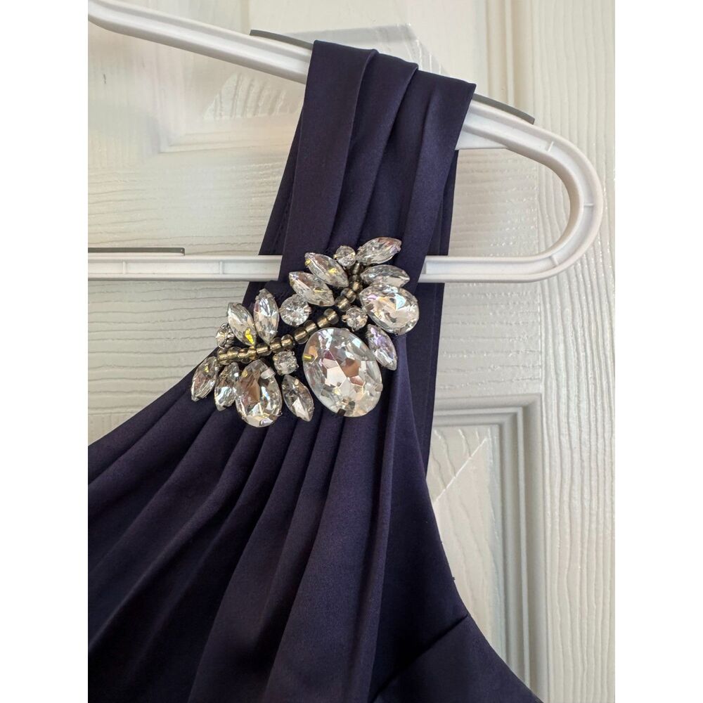 David's Bridal Navy One-Shoulder Formal Gown Sz. 10 NWT Rhinestone Maxi Dress - Picture 4 of 11